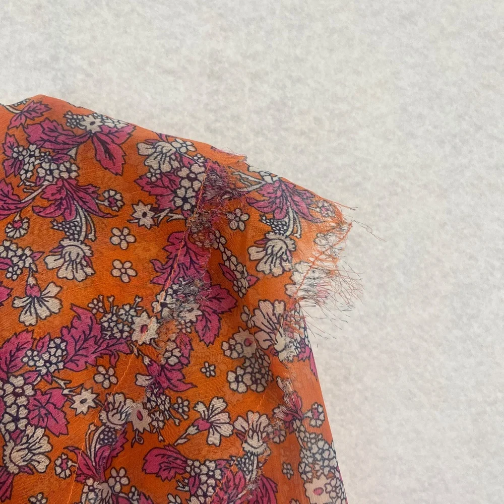 Free People Orange Floral Sheer Ruffle Boho Blouse Medium - Picture 5 of 7